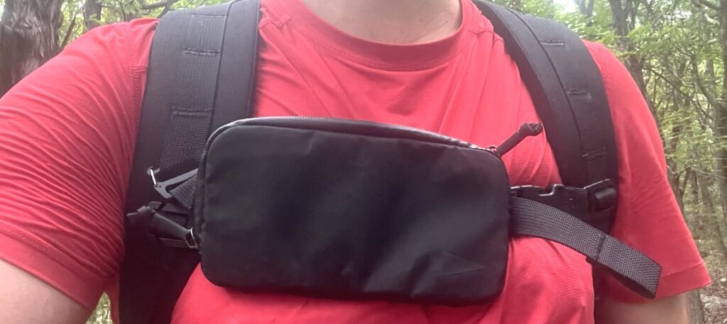 goruck sternum pouch on male rucker