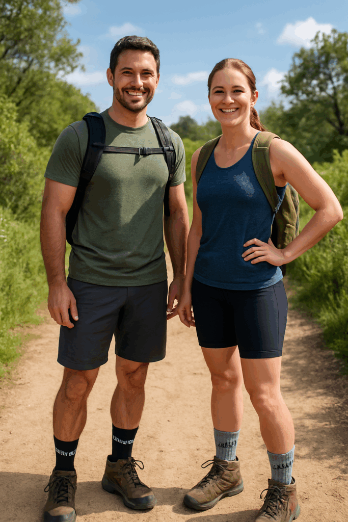 man and woman rucking with merino wool rucking and travel socks