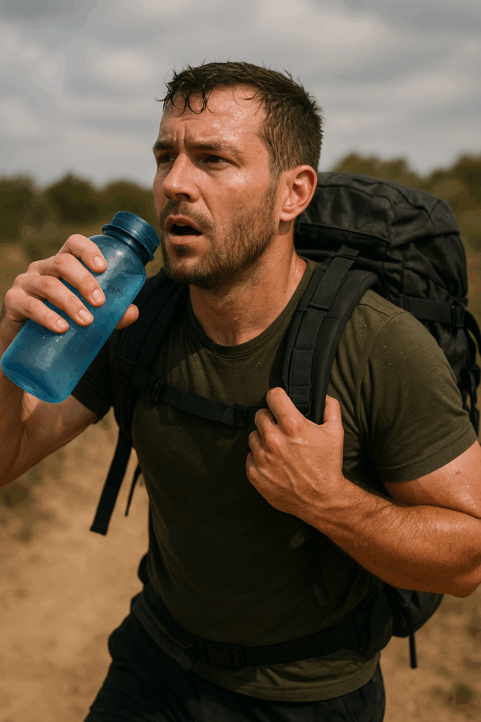 male rucker with water bottle