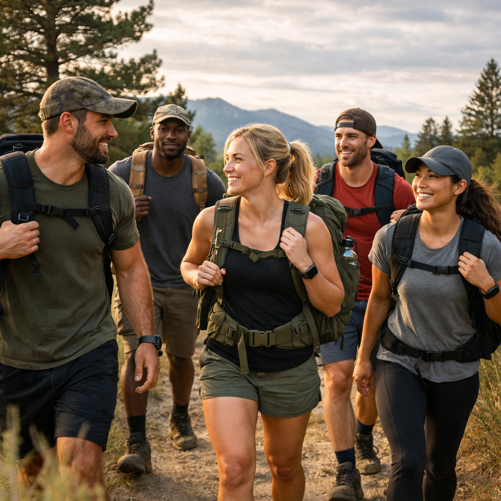 group of people rucking in mountains